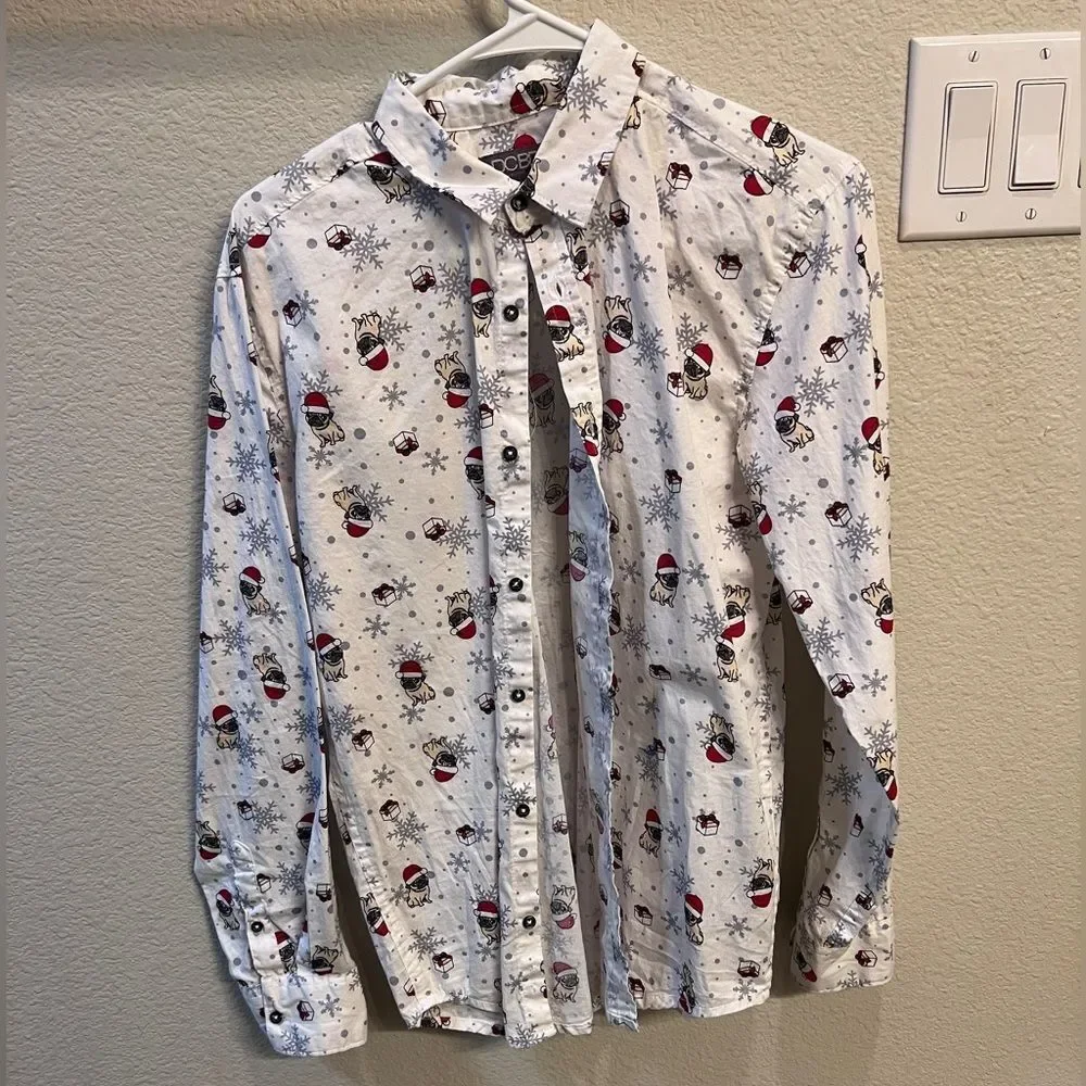 K114- Boys size XL puppy Christmas button up